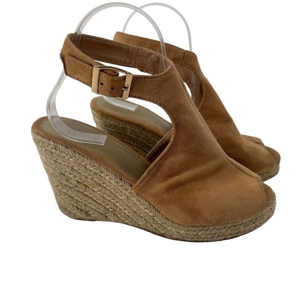 Espadrille Wedge Sandals Tan Brown Peep Toe Refresh Brand Womens Size 8.5 Boho